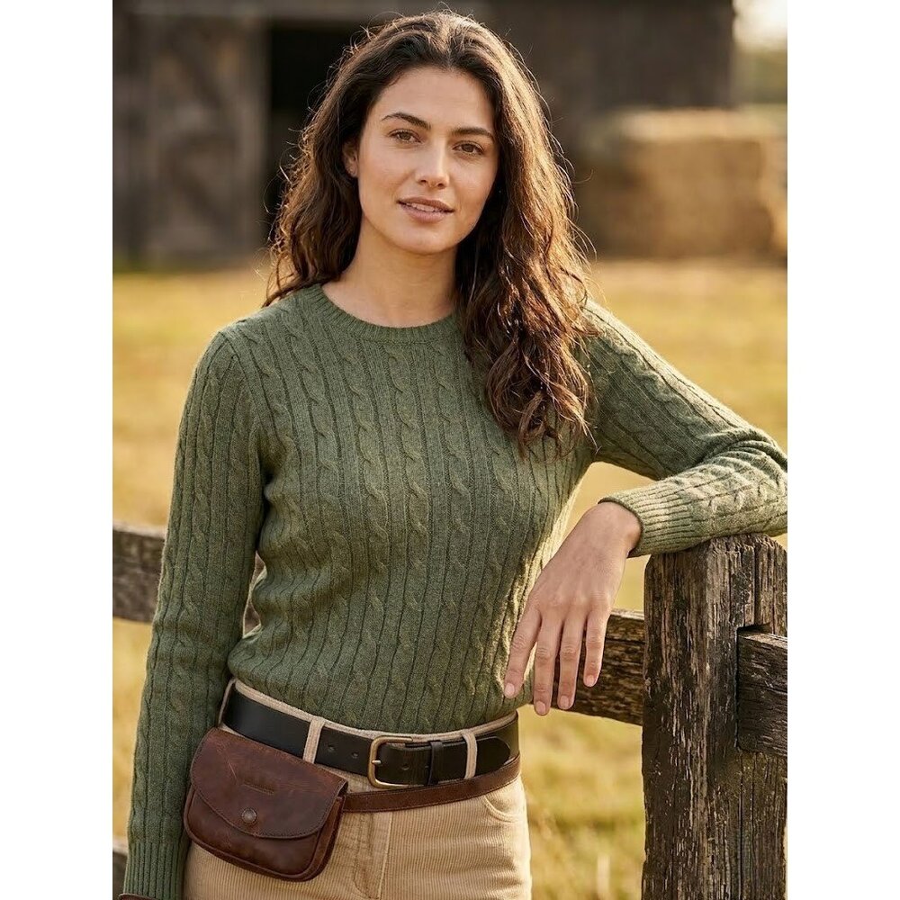 NWT Polo Ralph Lauren Cable-Knit Cotton Crewneck in Grey Green Heather Sweater M